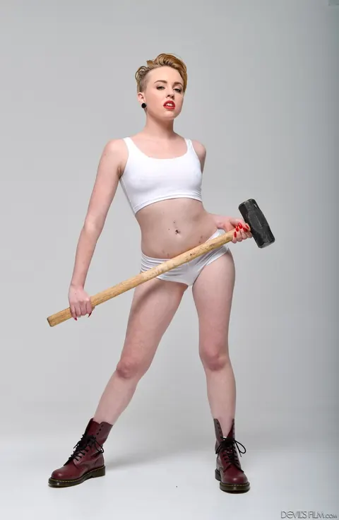 Miley May: Short-Haired Blonde in Panties Uses a Dildo on Herself – photo 6 of 15