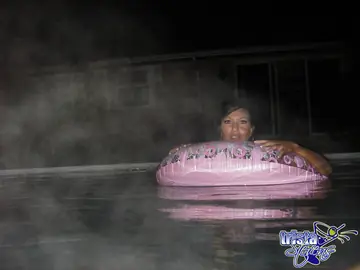 Trista Stevens – Amateur Skinny Brunette Poses Nude in the Pool at Night