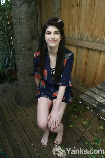 Pale Brunette with Natural Tits Fingers Herself Outdoors in a Skirt