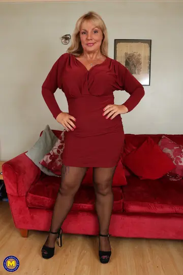 Tall European MILF Sheds Her Red Dress to Reveal Lingerie