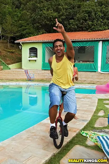 Thick Brazilian Latina Rides Cock by the Pool