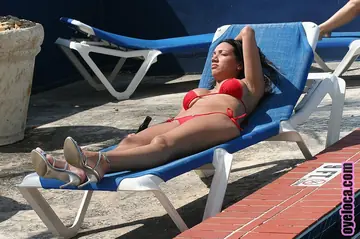Giselle Vega – Busty Latina MILF in a Bikini Spreads Her Pussy Poolside