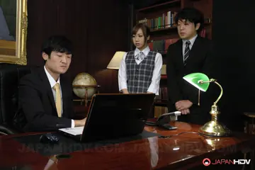 Aiko Endou – Japanese Brunette in Pantyhose Takes Creampies in an Office Threesome