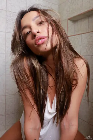 Camila Luna – Latina with Natural Tits and Tattoos Poses Nude in the Bathroom