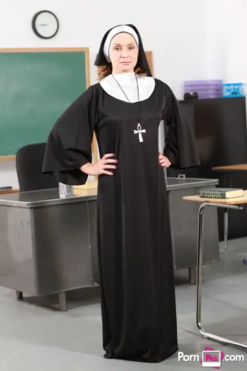 Rebecca Bardoux – Busty Blonde MILF Strips Out of Her Nun Dress into Lingerie