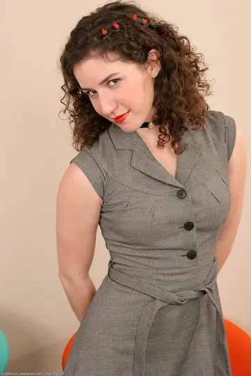 Sativa Verte – Curly Brunette in a Dress Spreads Her Hairy Pussy