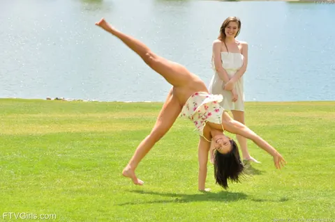Violet Starr: Two Latina Brunettes Flash Skirts and Strip Naked Outside – photo 4 of 16