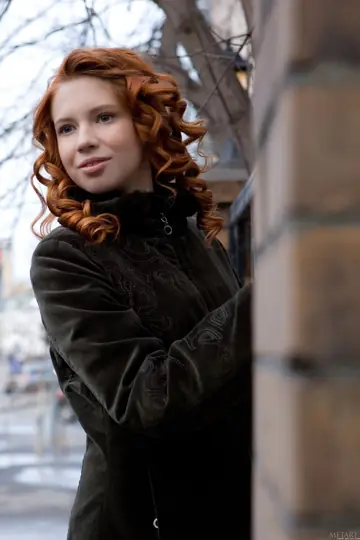 Pale Curly Redhead Bares Her Hairy Pussy Outdoors