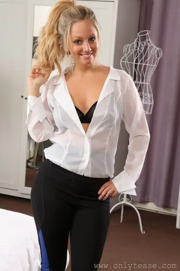 European Blonde with Big Tits Tries On a Black Dress in the Bedroom
