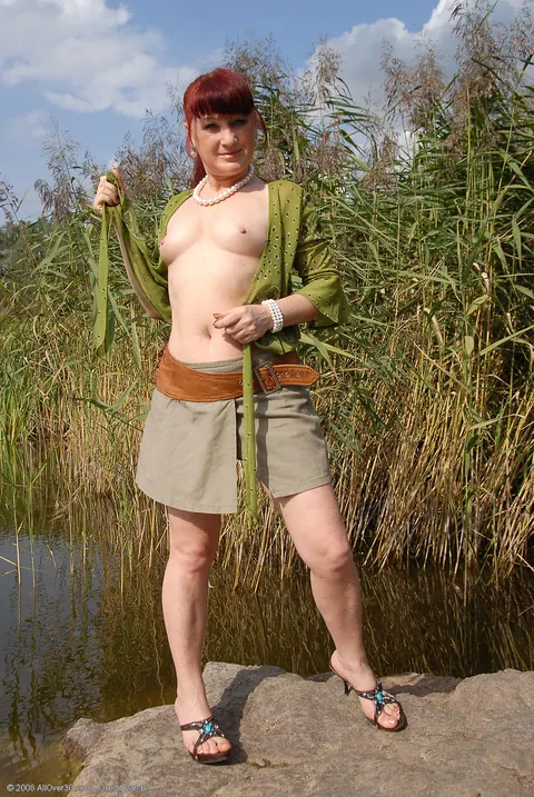 Busty Mature Redhead Spreads Her Legs Outdoors – photo 10 of 20