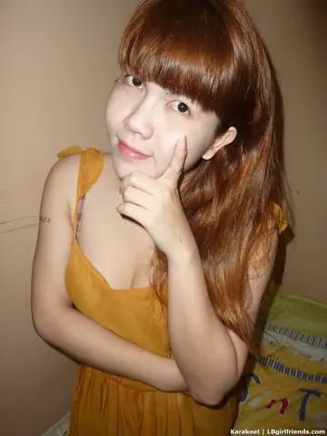 Redhead Asian Trans Woman Strips and Strokes Her Cock
