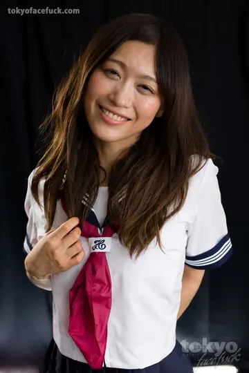 Japanese Brunette in Uniform Gives a Blowjob and Takes a Cumshot