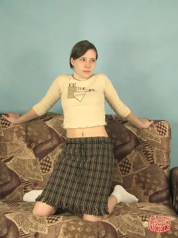 Amateur in Socks Strips Off Her Plaid Skirt and Spreads Her Pussy