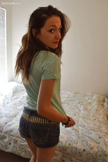 Anastasia Lavey – Skinny Brunette Strips Out of Her Shorts and Spreads on All Fours