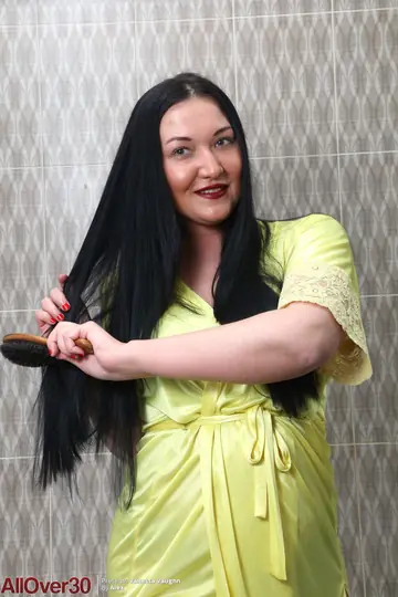 Vanessa Vaughn – Curvy Asian MILF Undresses from Lingerie in the Bathroom
