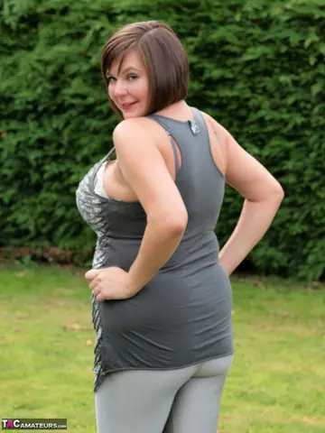 Curvy British MILF Rubs Her Pussy in a Bikini and Yoga Pants Outdoors