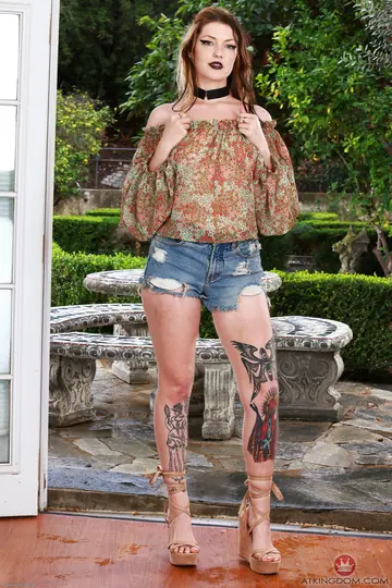 Apricot Pitts – Curvy British Blonde Strips Nude to Show Her Hairy Pussy and Tattoos