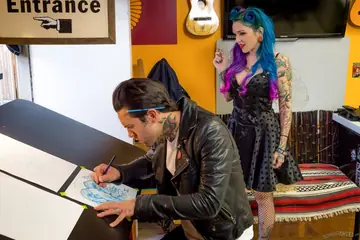 Kandy Kummings – Busty Tattooed Brunette Takes Anal Doggy and Cowgirl in Stockings