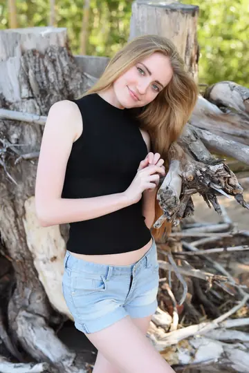 Petite Pale Blonde Spreads Outdoors