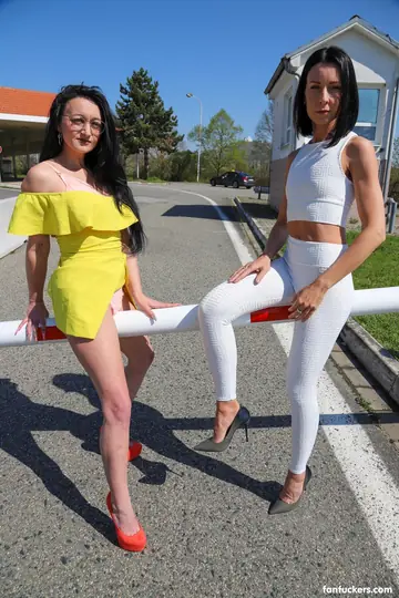 Mia Darklin – Blonde and Brunette in Heels Blow and Fuck in a Car