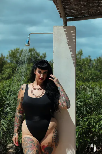 Brunette BBW Strips Out of Her Bikini Outdoors and in the Bathroom