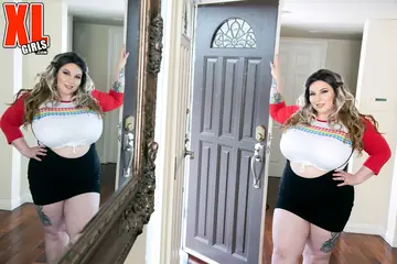 Tattooed Brunette MILF with Big Natural Tits Takes Two Men