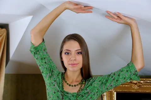 Olya Fey: Slim Brunette Undresses and Opens Her Shaved Pussy – photo 3 of 21