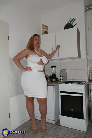 Mature PAWG Plays with Big Tits Before Anal Doggy Style in the Kitchen