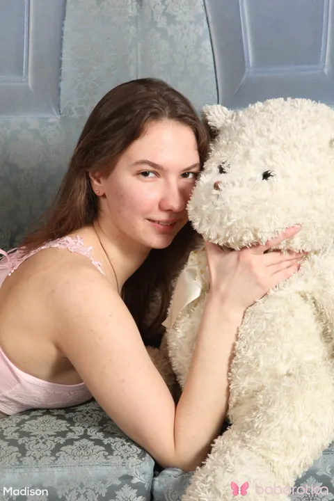 Russian Brunette Undresses While Cuddling a Stuffed Bear – photo 7 of 21