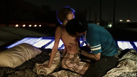 Maya Woulfe: Tattooed Brunette with Small Natural Tits Has Group Sex in a Car Outdoors – photo 4 of 20