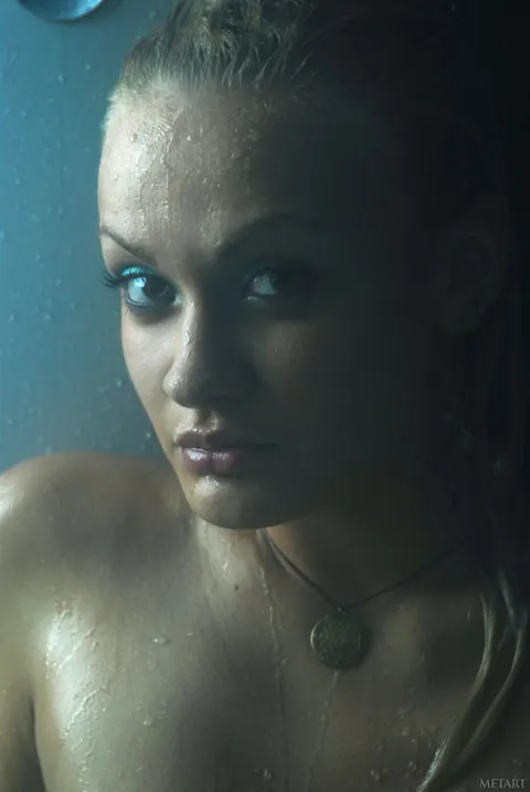 Daria B: Tall Blonde with Big Tits Spreads in the Bathroom – photo 10 of 21