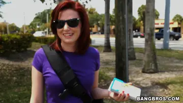 Emma Evins – Redhead with Natural Tits Takes Anal in a Car