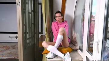 Amy Moloko – Skinny European Brunette Strips Out of Her Panties and Socks