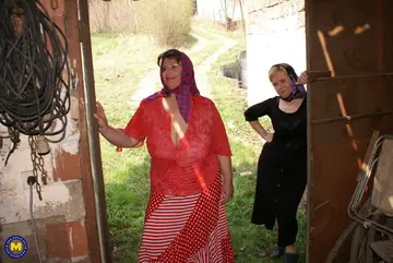Two Curvy Mature Women Share a Stud for Anal and a Facial Outdoors