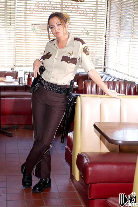 Devinn Lane: Thick Brunette MILF in Uniform Poses with Big Tits – photo 1 of 17