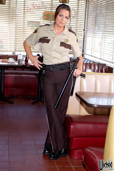 Devinn Lane: Thick Brunette MILF in Uniform Poses with Big Tits – photo 5 of 17
