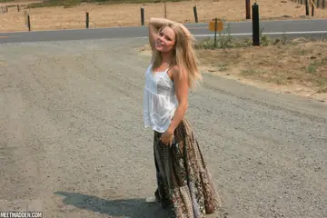 Meet Madden – Slim Blonde MILF Strips Off Her Skirt by the River in a Bikini