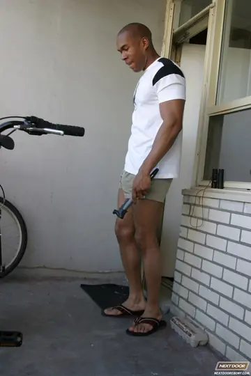 Hairy Ebony Hunk Strips and Strokes His Monster Cock to Cum