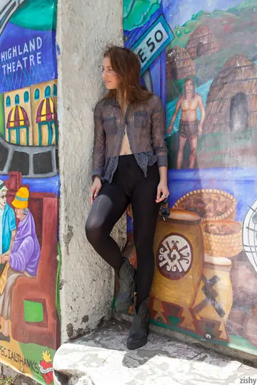 Koya Ward – Slim Brunette Stretches Outdoors in Shiny Pantyhose and Boots