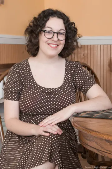 Curvy Nerd in Glasses Strips in the Kitchen