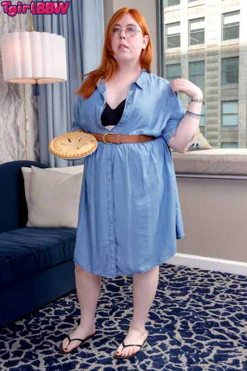 Thick Trans Woman with Glasses Strips and Teases Her Nipples