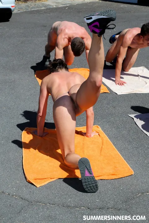 Alexis Cherry: Brunette MILF and Redhead Do Naked Yoga by the Pool – photo 8 of 20