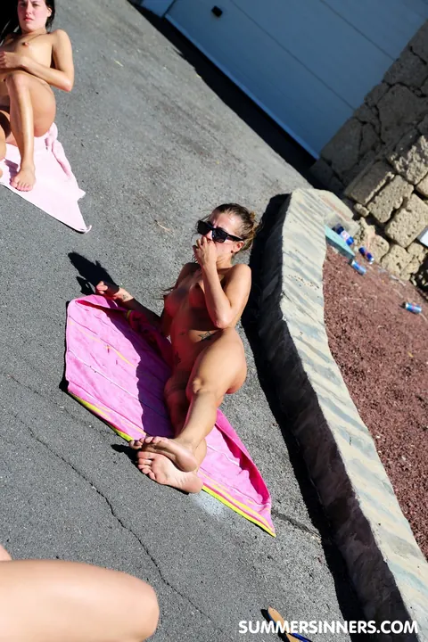 Alexis Cherry: Brunette MILF and Redhead Do Naked Yoga by the Pool – photo 14 of 20