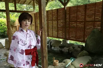 Japanese Brunette Slips Off Kimono and Shows Her Hairy Pussy in the Bathroom