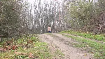 Brunette Unbuttons Her Jeans and Pees on a Country Lane