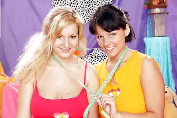 Allysia – Tall Blonde and Short-Haired Brunette Lick and Toy Shaved Pussies