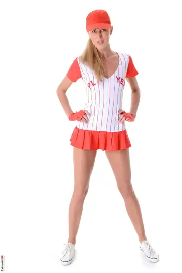 Mariana Pokova – Tall Blonde Peels Off Her Baseball Uniform and Spreads in Cap and Sneakers