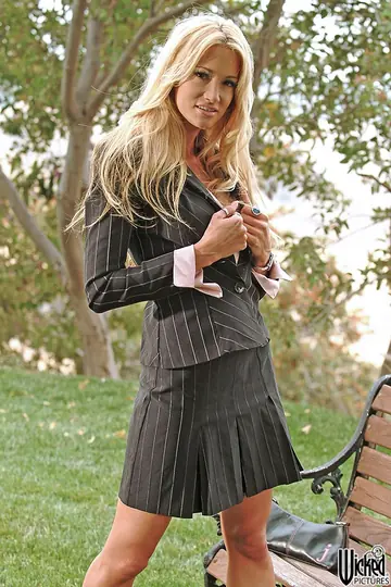 Blonde PAWG in Suit Jacket and High Heels Spreads Outdoors