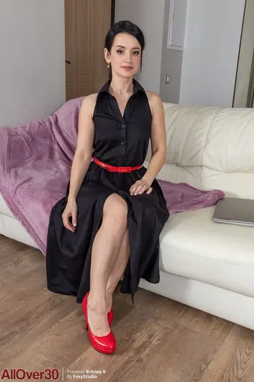 Britney I – Brunette MILF Strips Out of Her Black Dress and Heels