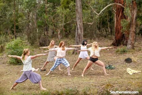 Chloe B & Kim Cums: Blonde, Brunette, and Redhead Practice Yoga Outdoors – photo 8 of 20